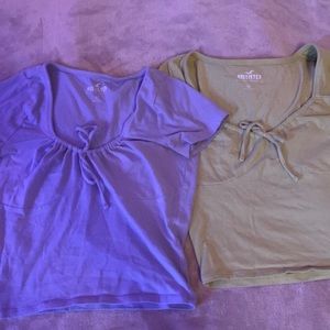 2 pack sized Xs Hollister shirts; warm green and lavender; soft fabric